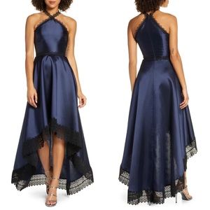 Monique Lhuillier ML High Low Mikado Gown Navy 14